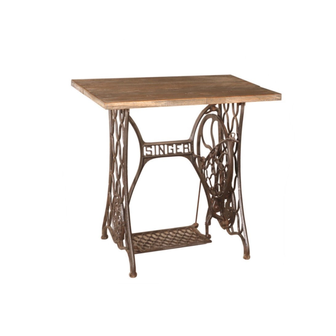 Table en fer avec plateau en bois de teck