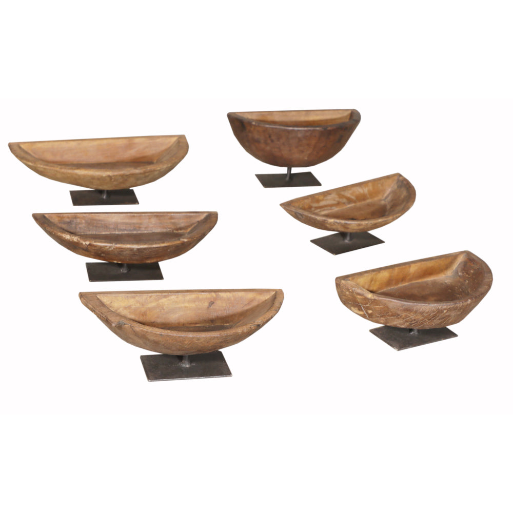 Bol en bois de teck fabriqué à la main avec support en fer