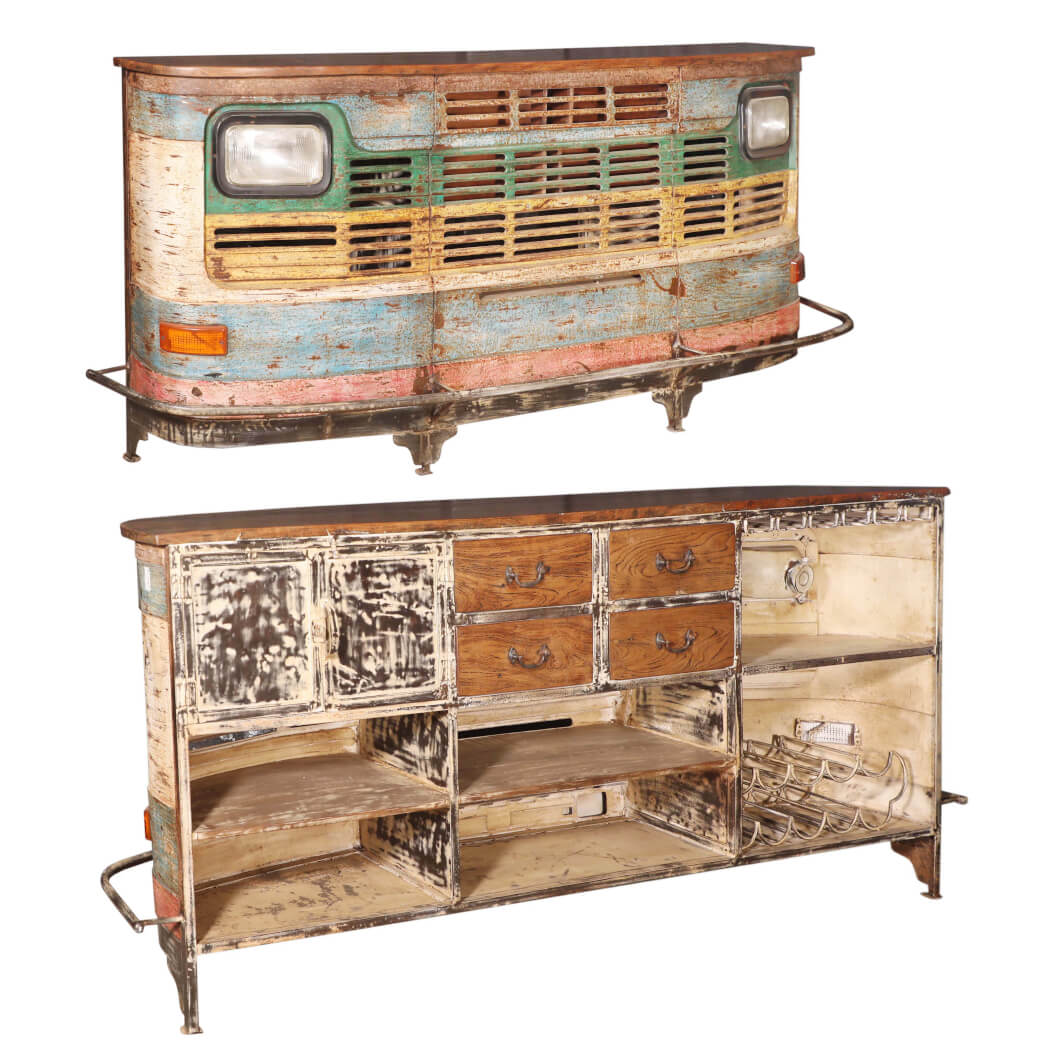 Comptoir de camion fait main avec plateau en bois de teck