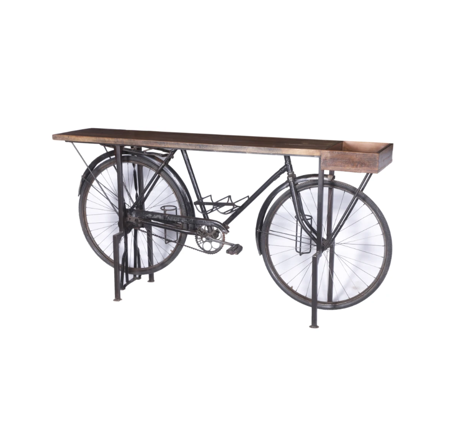 Console de vélo en fer avec plateau en teck