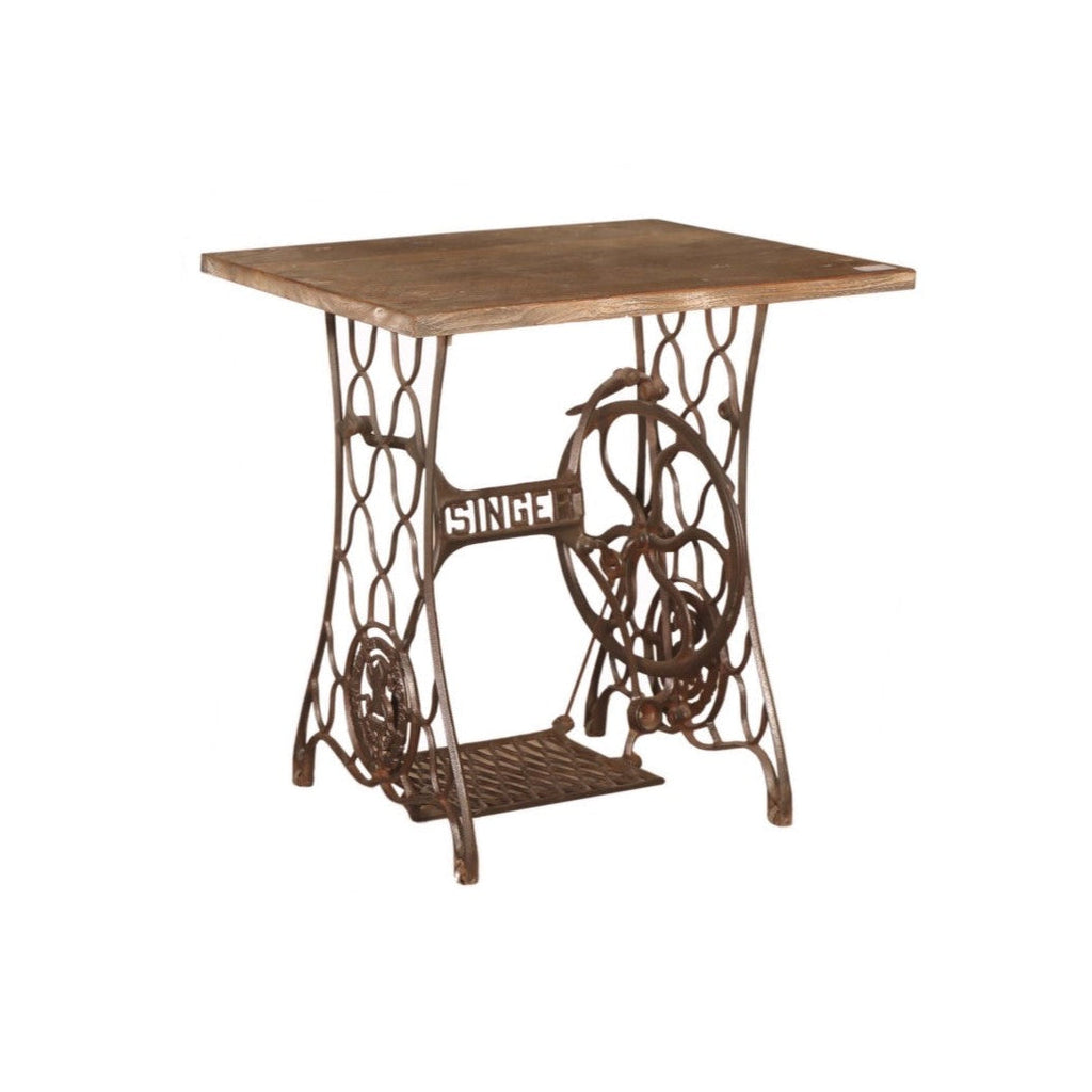 Table en fer avec plateau en bois de teck