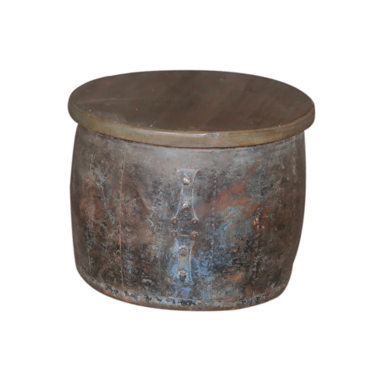 Table basse en fer fabriquée à la main avec plateau en teck