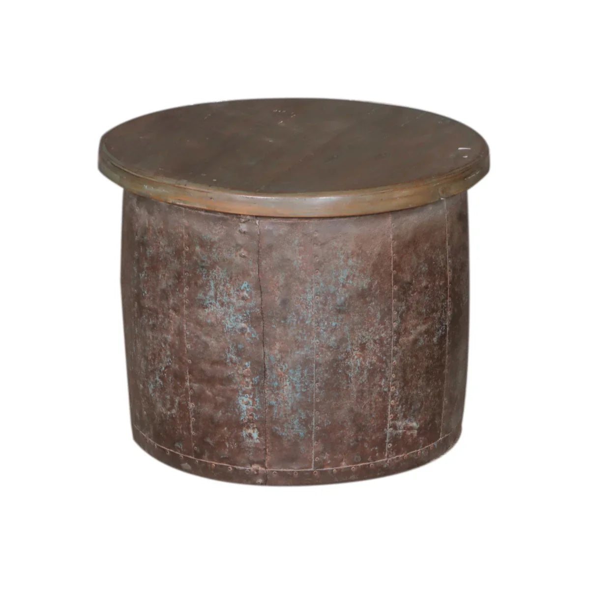 Table basse en fer fabriquée à la main avec plateau en teck