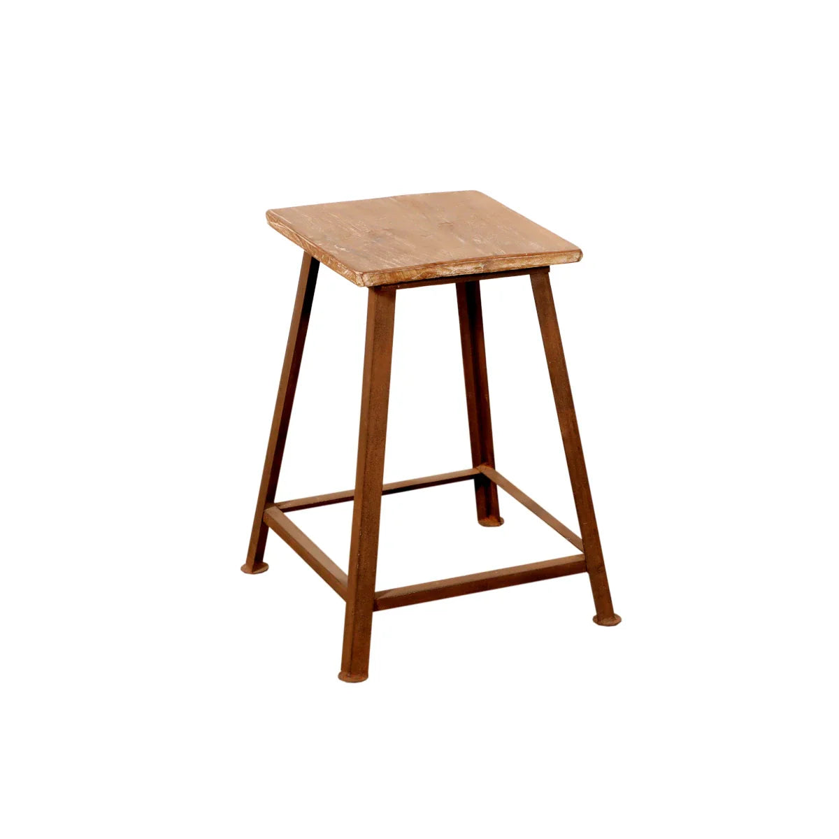 Tabouret artisanal en teck et fer